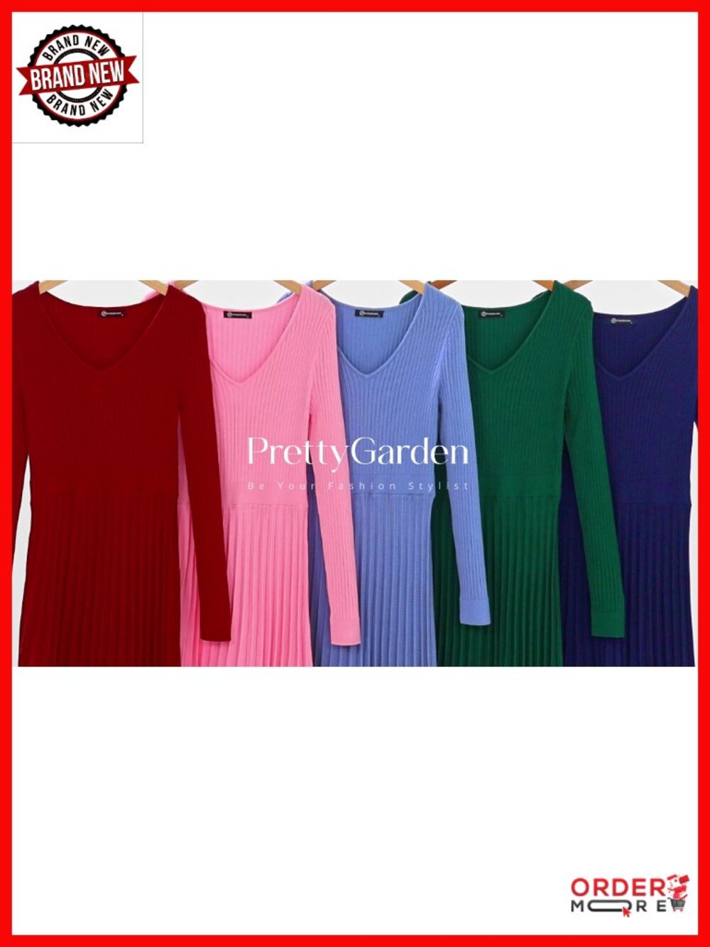 PRETTYGARDEN Sweater Dress Long Sleeve V-Neck Maxi Pleated Fit & Flare - Picture 6 of 6